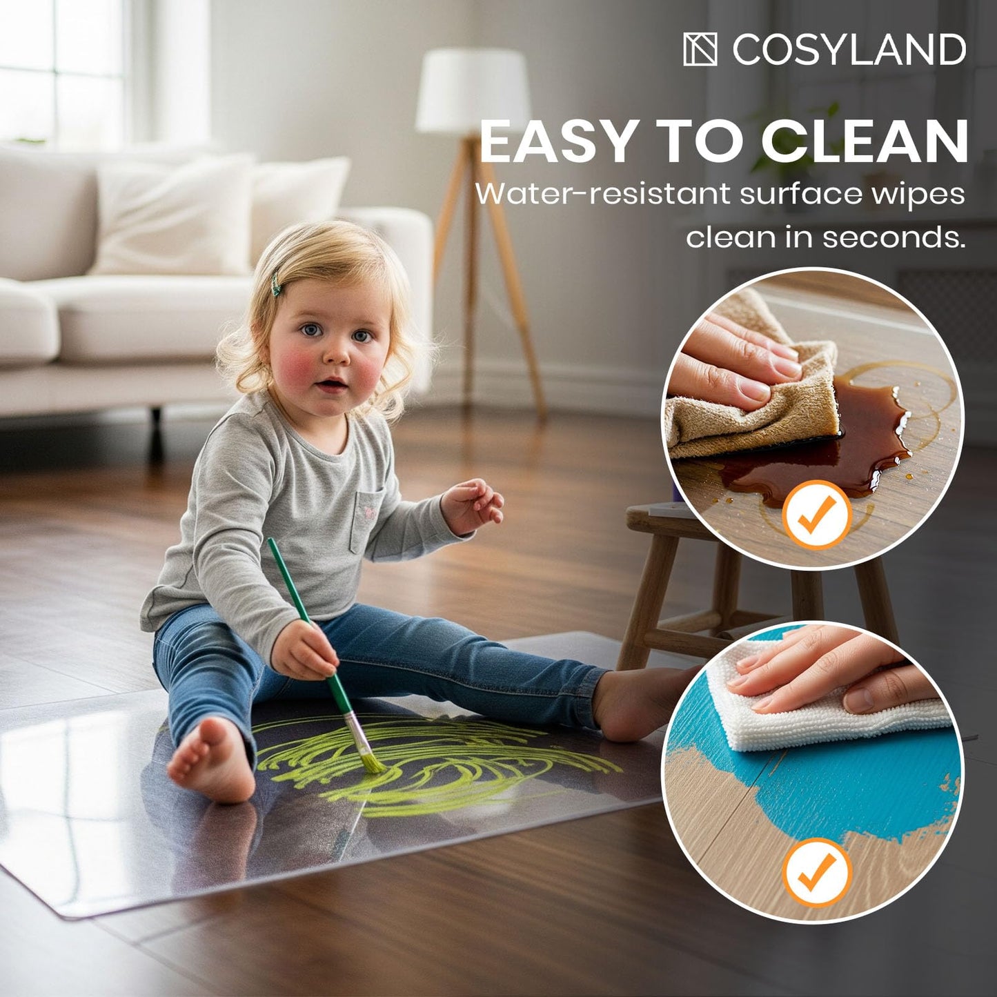 COSYLAND Frosted PVC Office Chair Rug for Wood Floors – Anti-Slip Mat for Rolling Desk Chair, Multi-Purpose Home Office Floor Cover