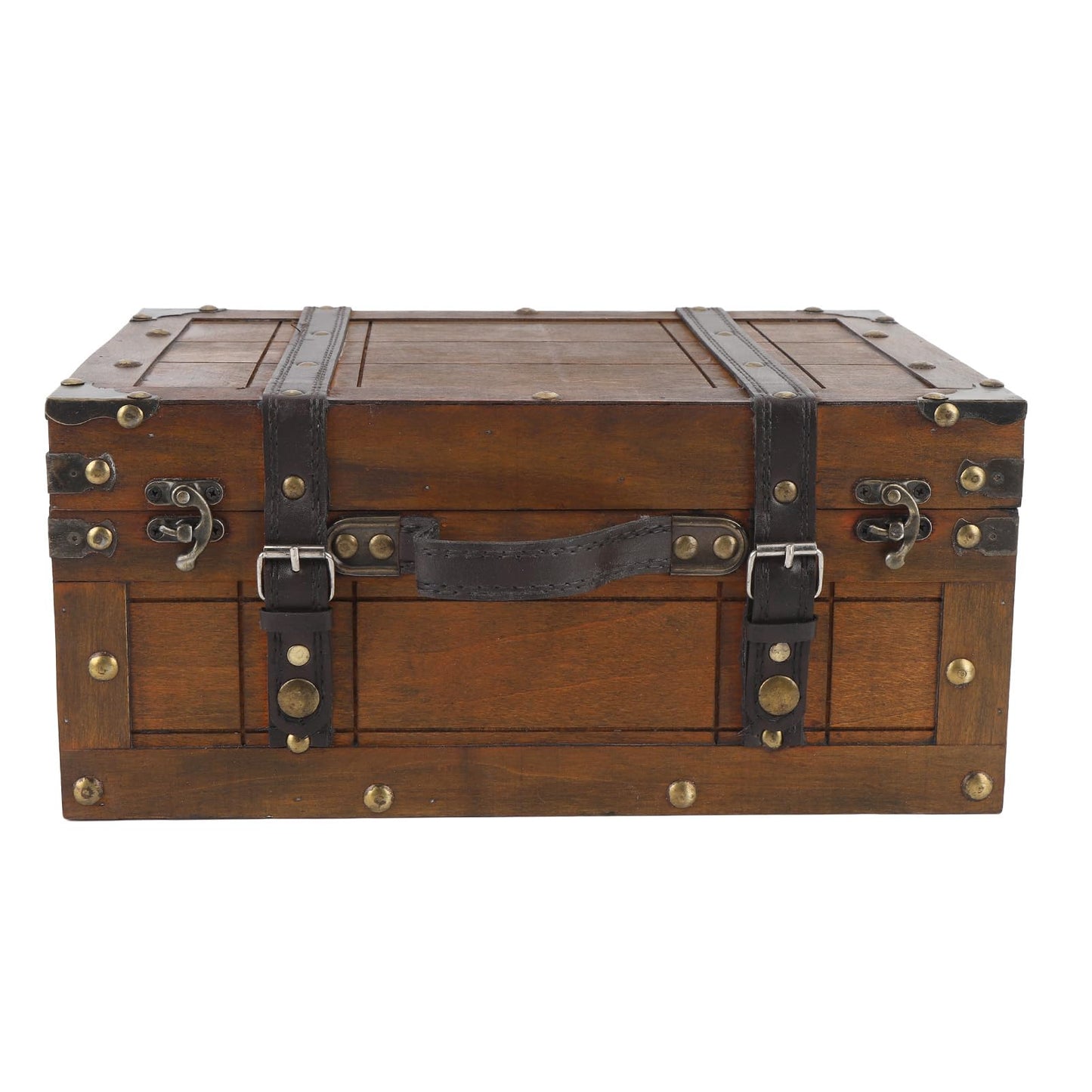 Fockety Pirate Treasure Chest Storage Box, 11-13in Vintage Wooden Treasure Chest with Hinged Lid