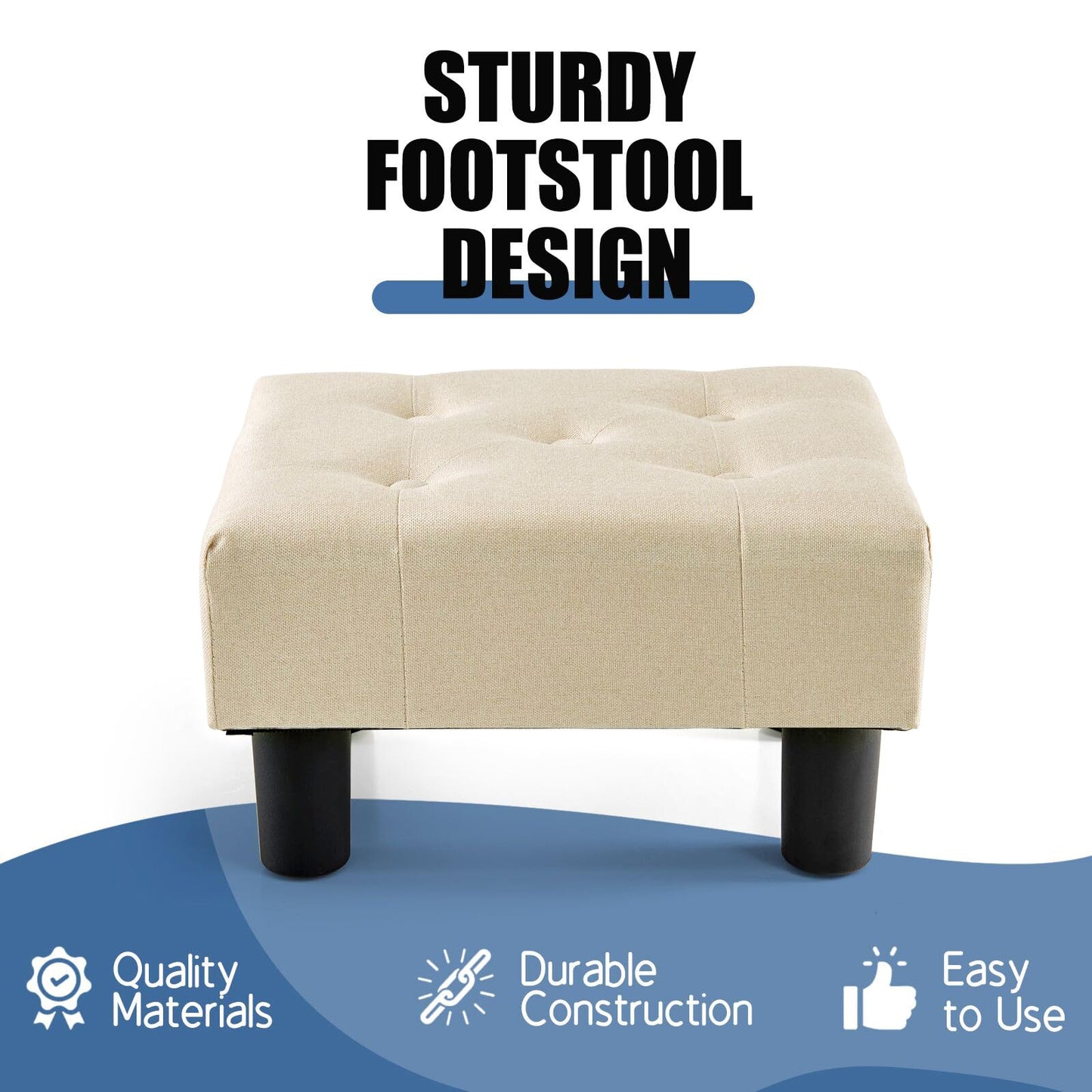 BRIAN & DANY Small Foot Stool, Linen Footstool with Legs, Footstools for Living Room, Ottoman Footrest Extra Seating for Entryway, Beige