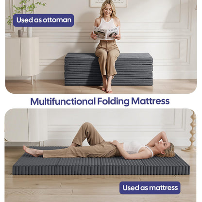 MeMoreCool Folding Floor Mattress 190x120cm, 4-Fold Foam Guest Bed, Grey