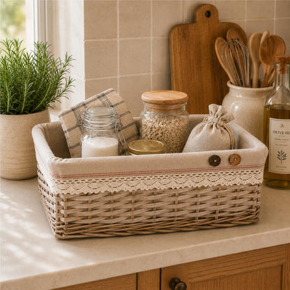 Woodluv Storage Baskets, Storage baskets for shelves woven, Storage Boxes Large, Wicker Storage Organiser Basket, 45 x 32 x 16 H cm