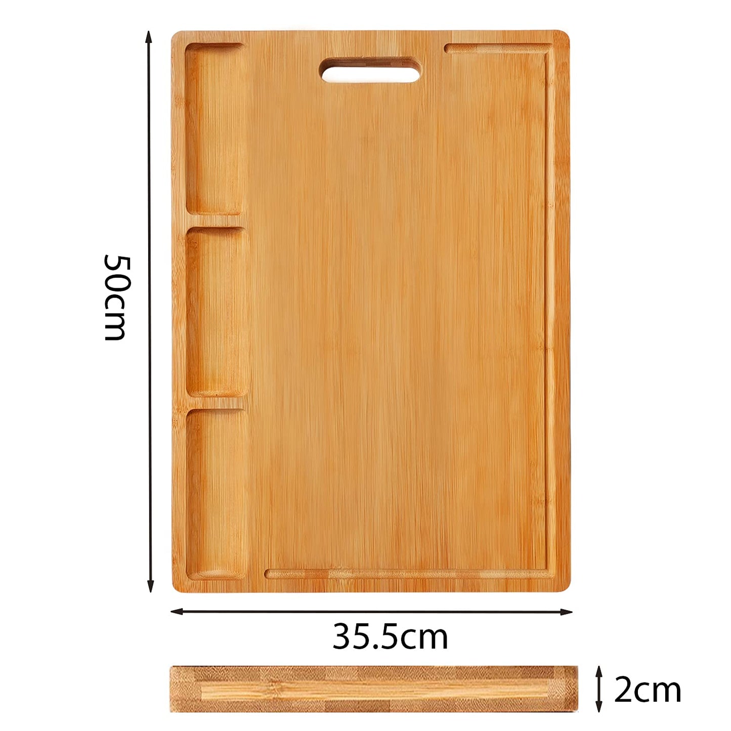NIUXX Bamboo Cutting Board Kitchen, Extra Large Chopping Board with Built-in Compartments & Juice Grooves, 50 x 36 x 2 cm Carving Butcher Board with