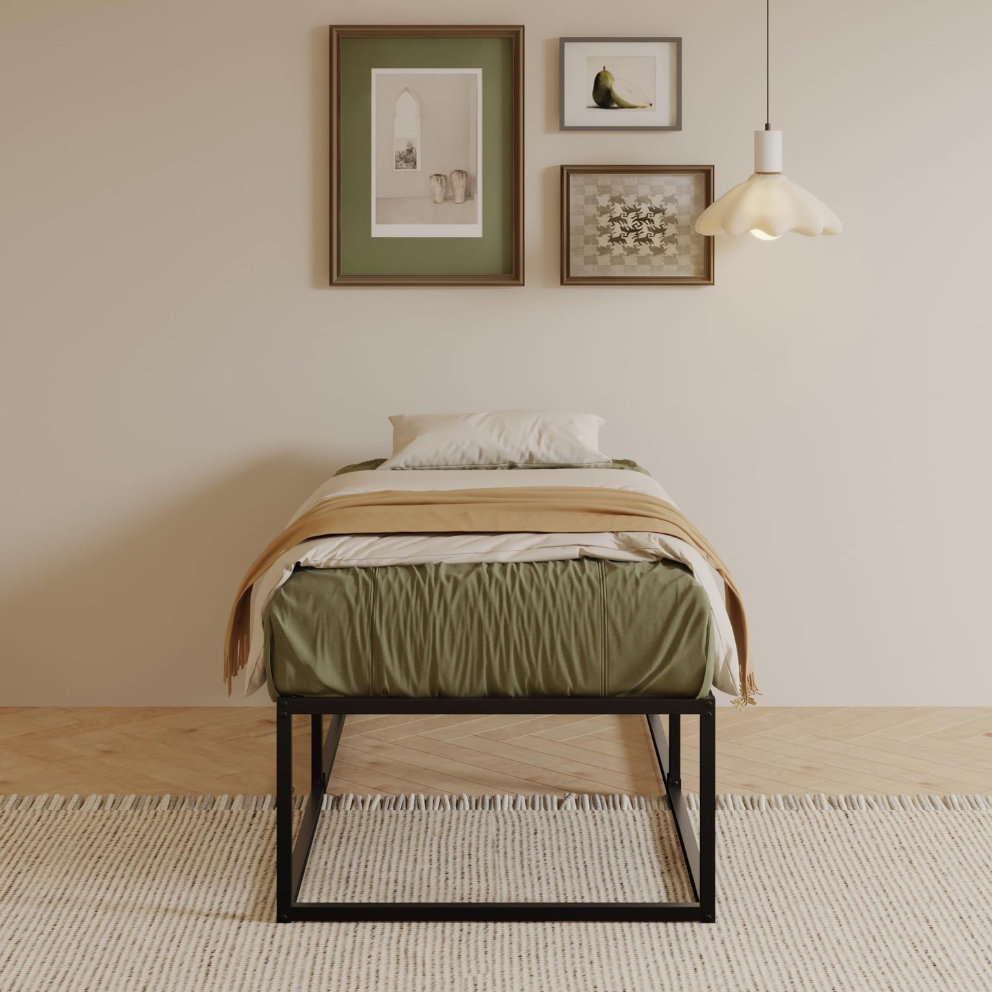 EMODA Small Single Bed Frame 75x190 cm with Sturdy Slats Support, Black