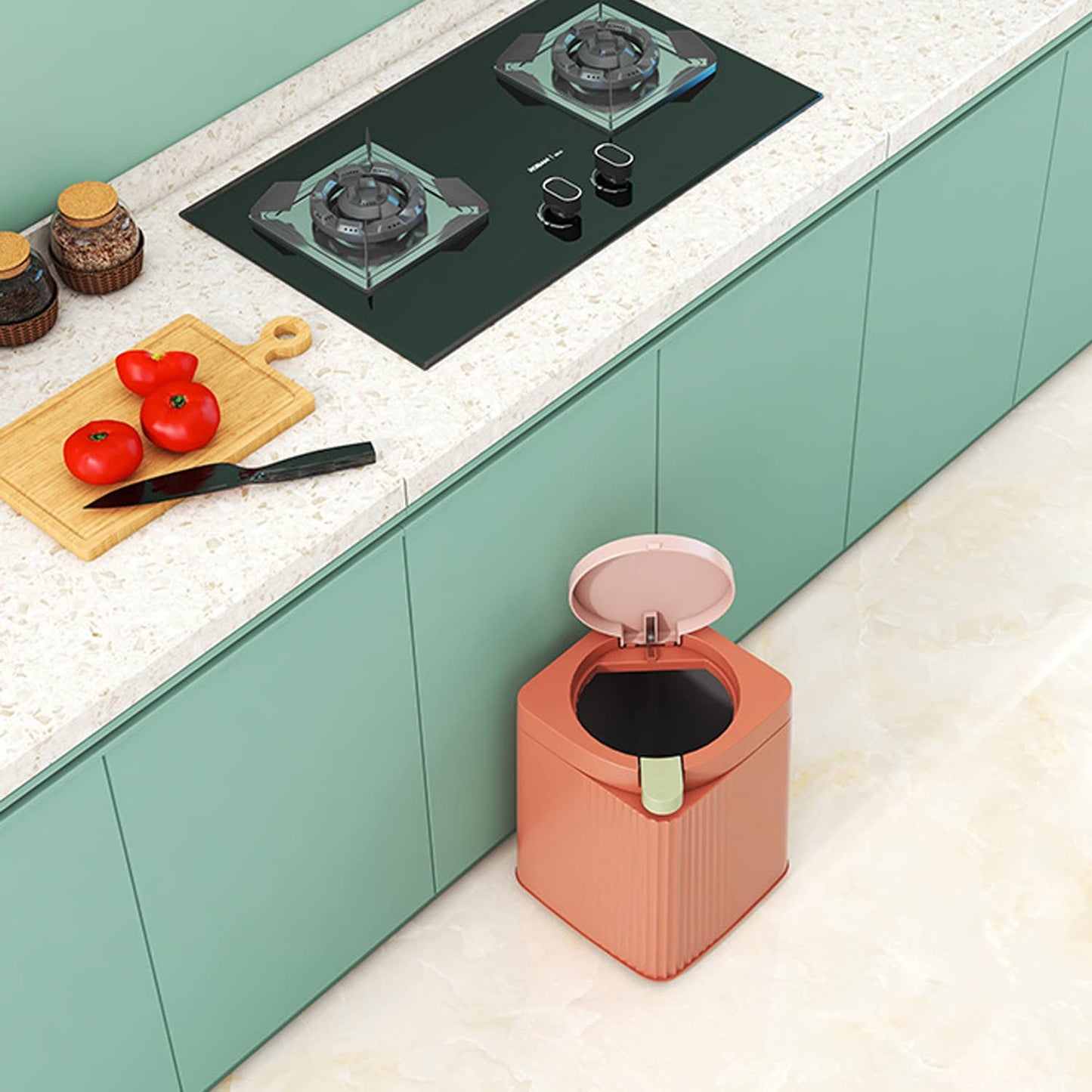 Zhongren Small Waste Paper Bin with Push Lid Kitchen Bathroom Living Bins Recycling Square Office Wastebasket Dustbin Home Bedroom Trash Can Garbage