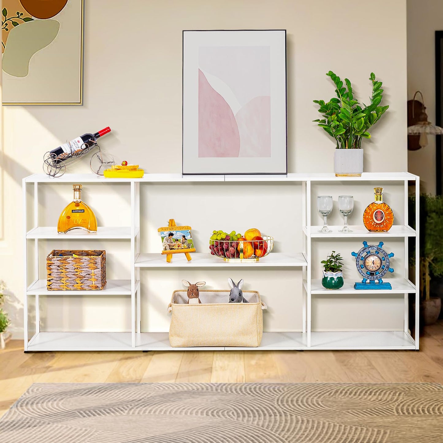 HDANI 180cm Extra Long Sofa Console Table,Narrow Modern Entryway Table Behind Couch with Storage Shelves,4 tier Shelf Bookshelf for Living