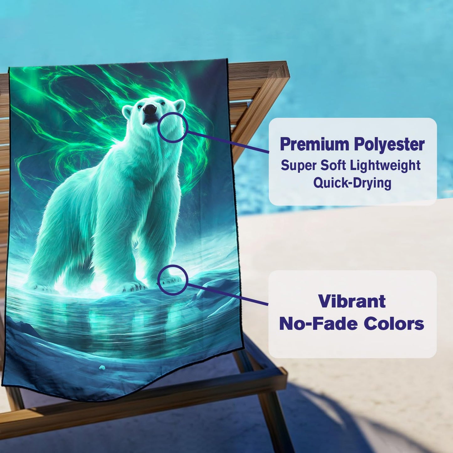 Violetpos Aurora Polar Bear Beach Towel, Extra Large 180x90 cm 250GSM Microfibre, Sand Free Quick Dry