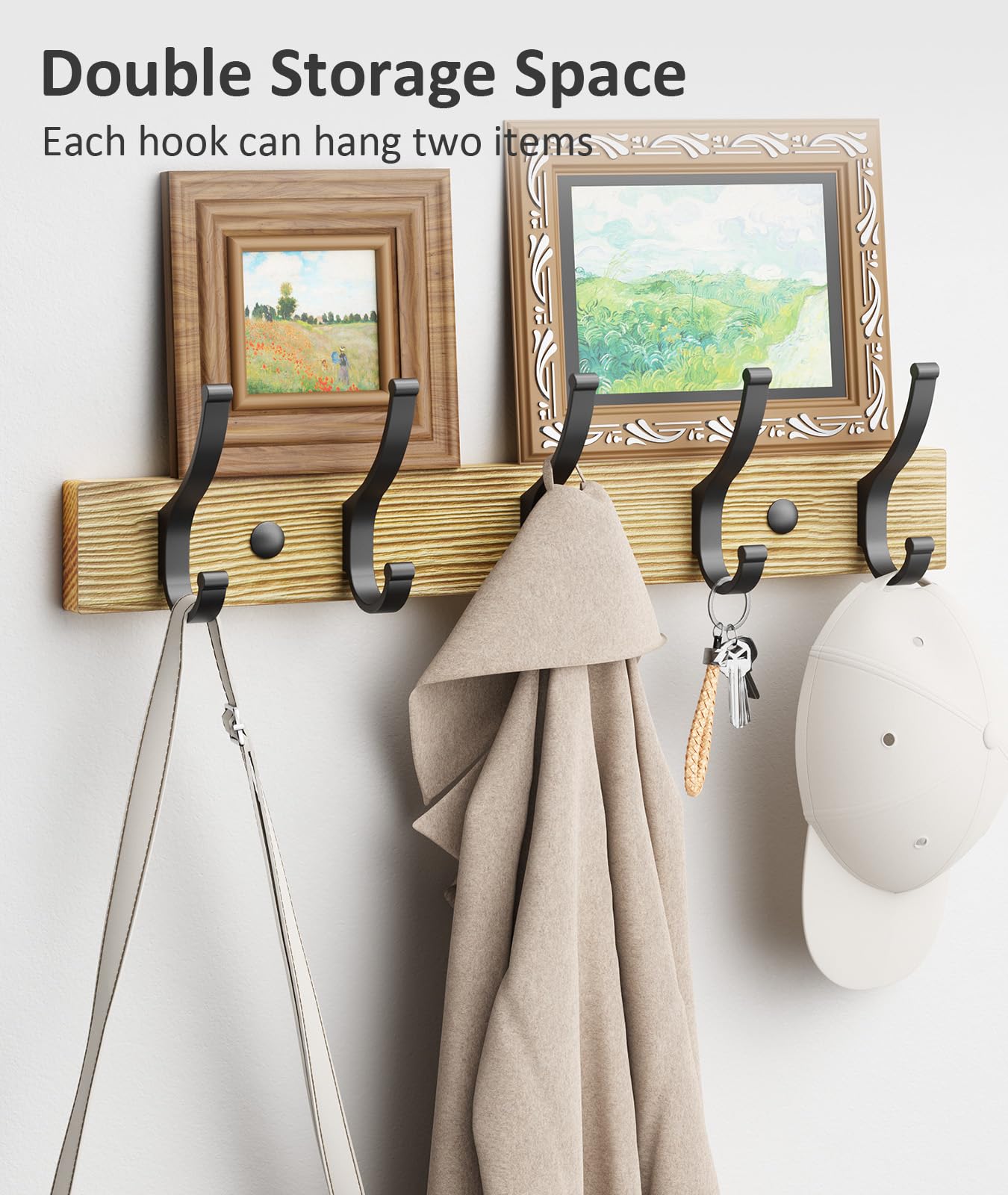 Optish Coat Hooks Wall Mounted, Heavy Duty Coat Hooks for Wall Wooden Coat Rack Wall Mounted for Entryway, Bathroom