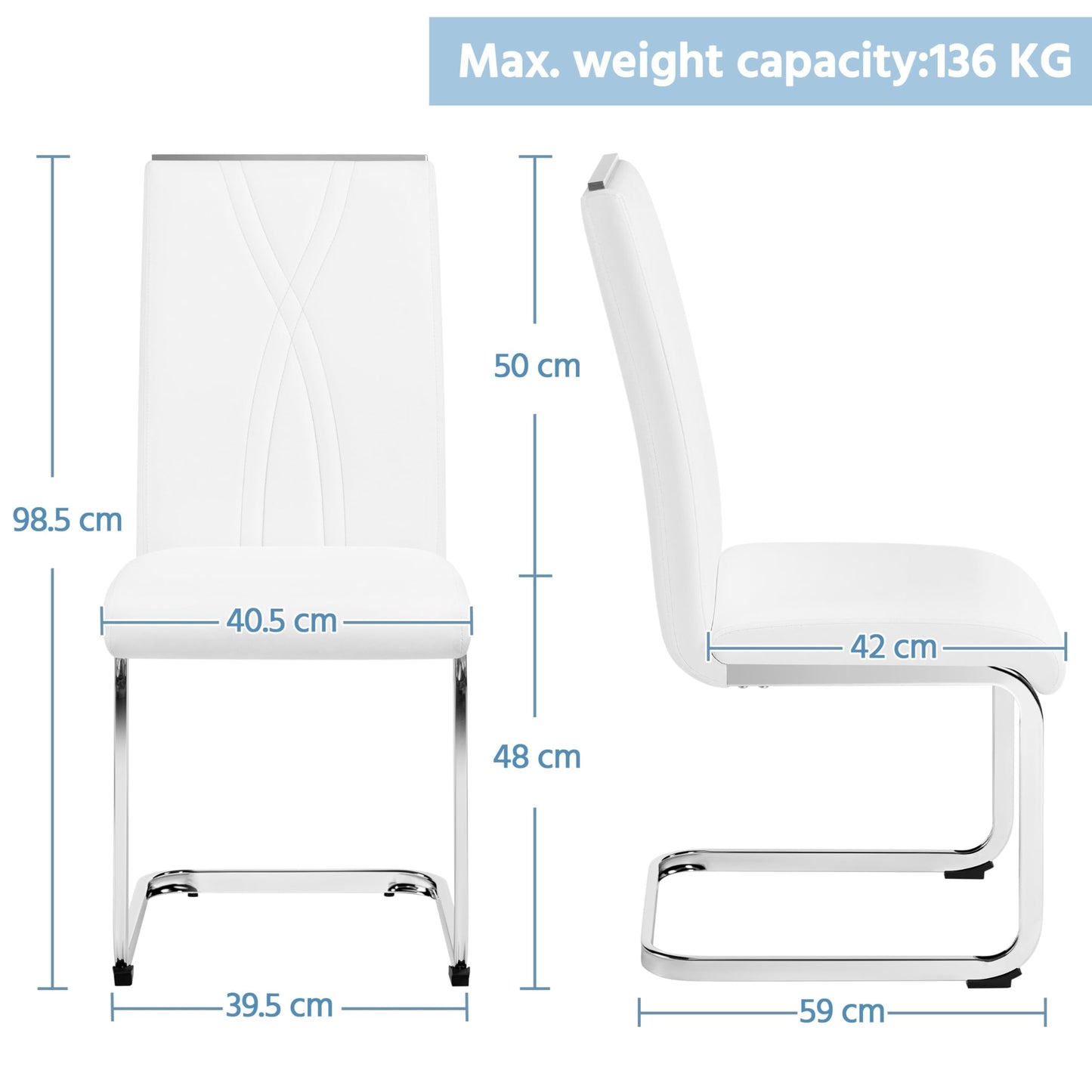 Yaheetech Dining Chairs 2pcs Modern Faux Leather High Back Chairs White