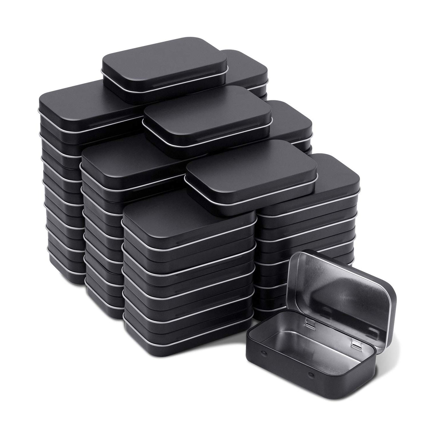 Tamicy Metal Rectangular Hinged Tins - Pack of 40 Matte Black Mini Portable Box Containers Small Empty Storage Tins with Lids Home Organizer Kit for