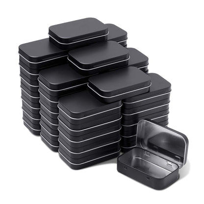 Tamicy Metal Rectangular Hinged Tins - Pack of 40 Matte Black Mini Portable Box Containers Small Empty Storage Tins with Lids Home Organizer Kit for