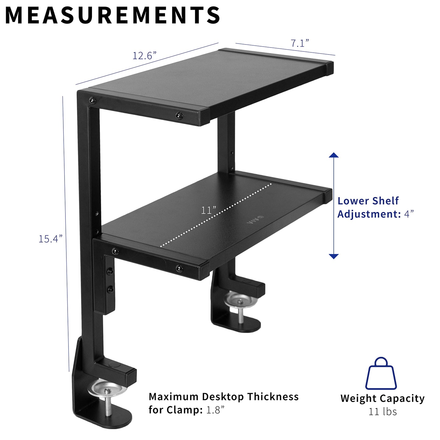 VIVO Clamp-on 33cm Above or Below Desk 2-Tier Shelving Unit for Table Accessories, Gaming Devices, and More, Storage Tray, Desktop Organizer, Black