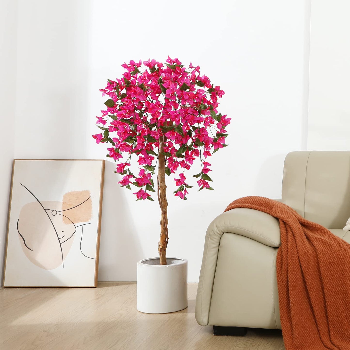 Fopamtri Artificial Plants Bougainvillea Tree 120 cm Artificial Blossom Tree, Fake Plants in Pot Large Pink Artificial Tree with Flowers for Home