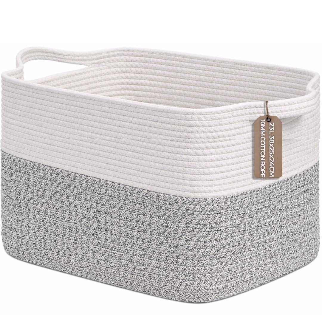 Bermondsey Division Cotton Rope Storage Basket with Handles 23L – Decorative Woven Organiser for Living Room, Bedroom, Bathroom & Nursery