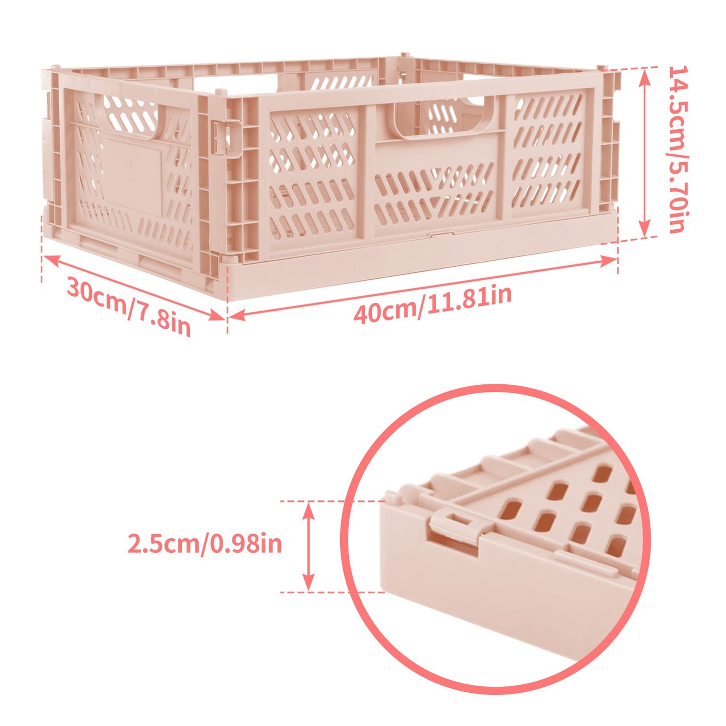 Spesh 2 Pcs Collapsible Storage Boxes Stackable Storage Baskets Folding Plastic Crates Foldable Crate Bins with Handles for Desk,Shelf,Cupboard