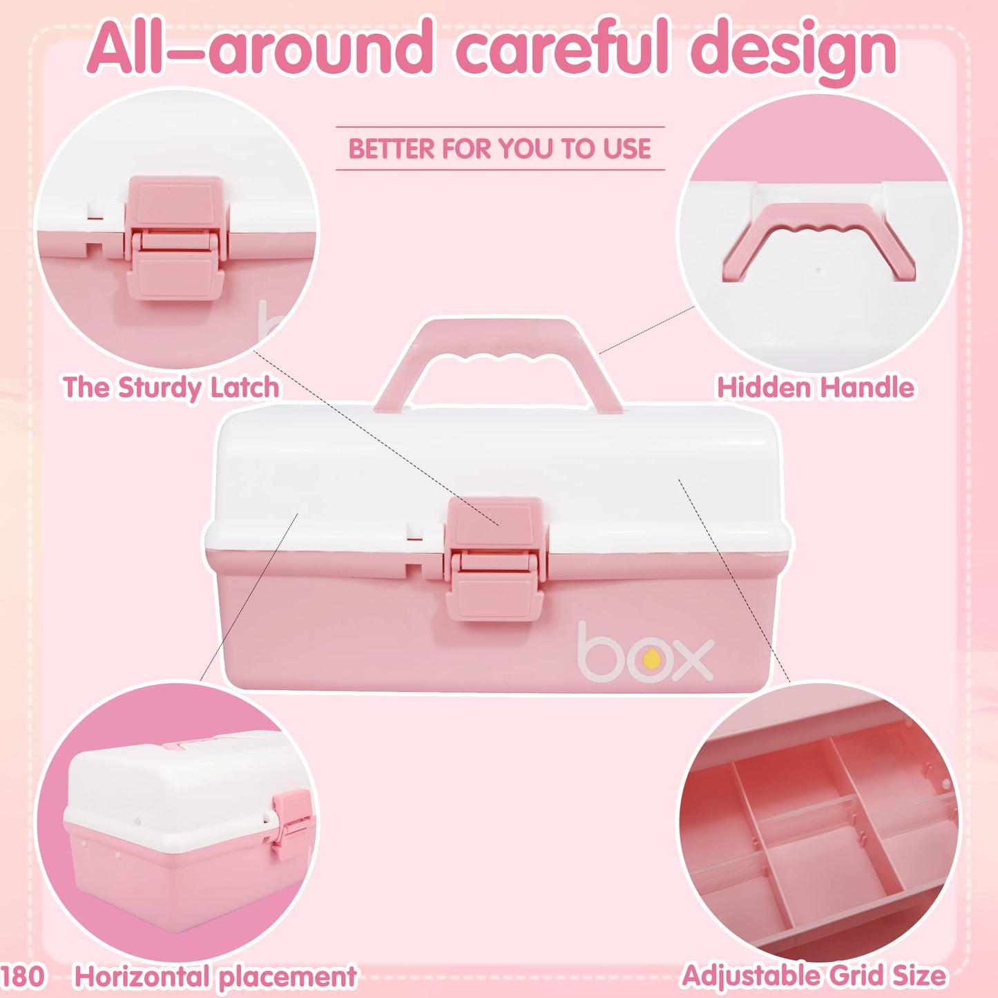Creahaus 12in 3 Layer Multipurpose Storage Box/Craft Storage Boxes With Compartments/Plastic Tool Box/Medicine Storage Box/Hair Accessories