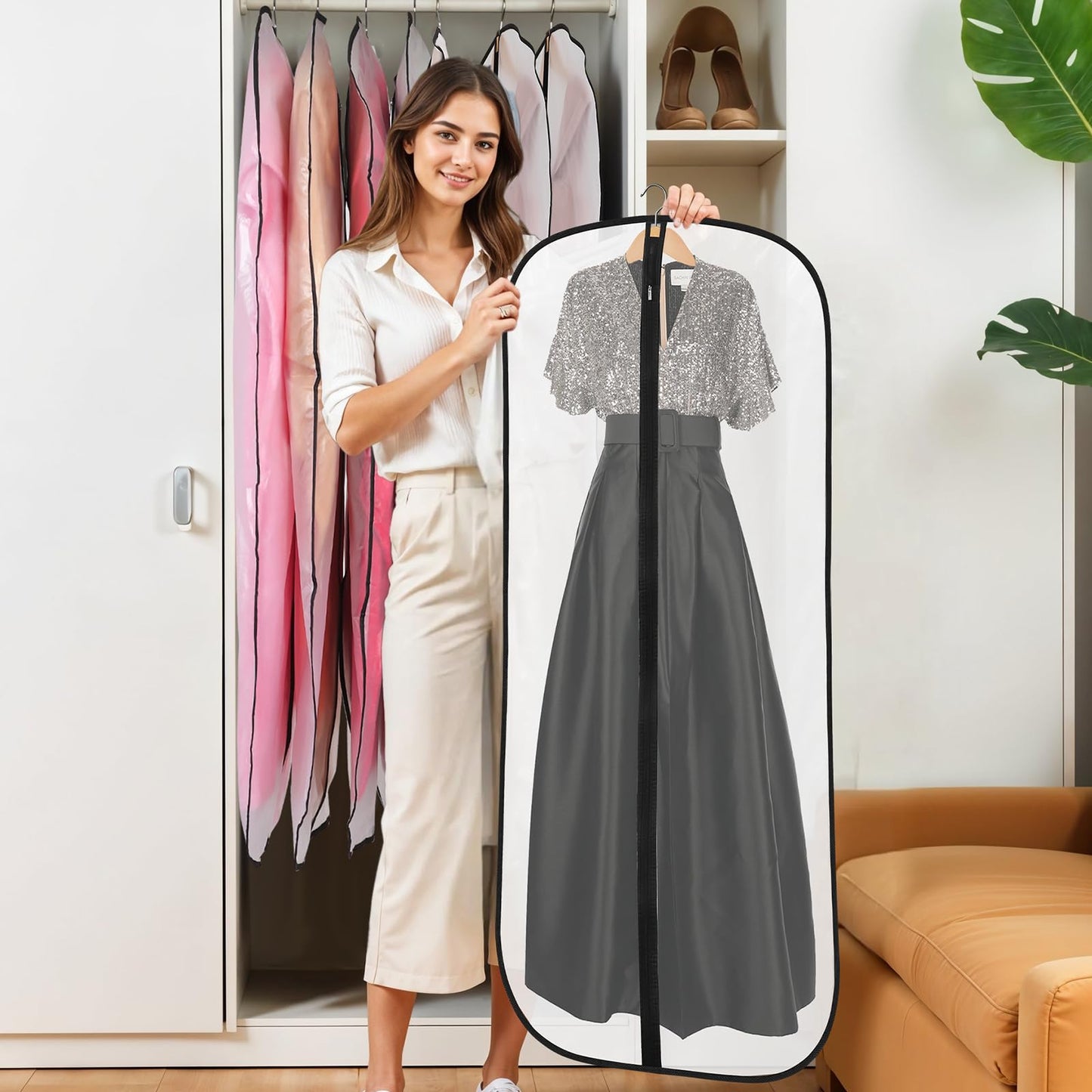 12 Pack Garment Bags, PEVA Dress Bags Covers Long, Clothes Covers 55in