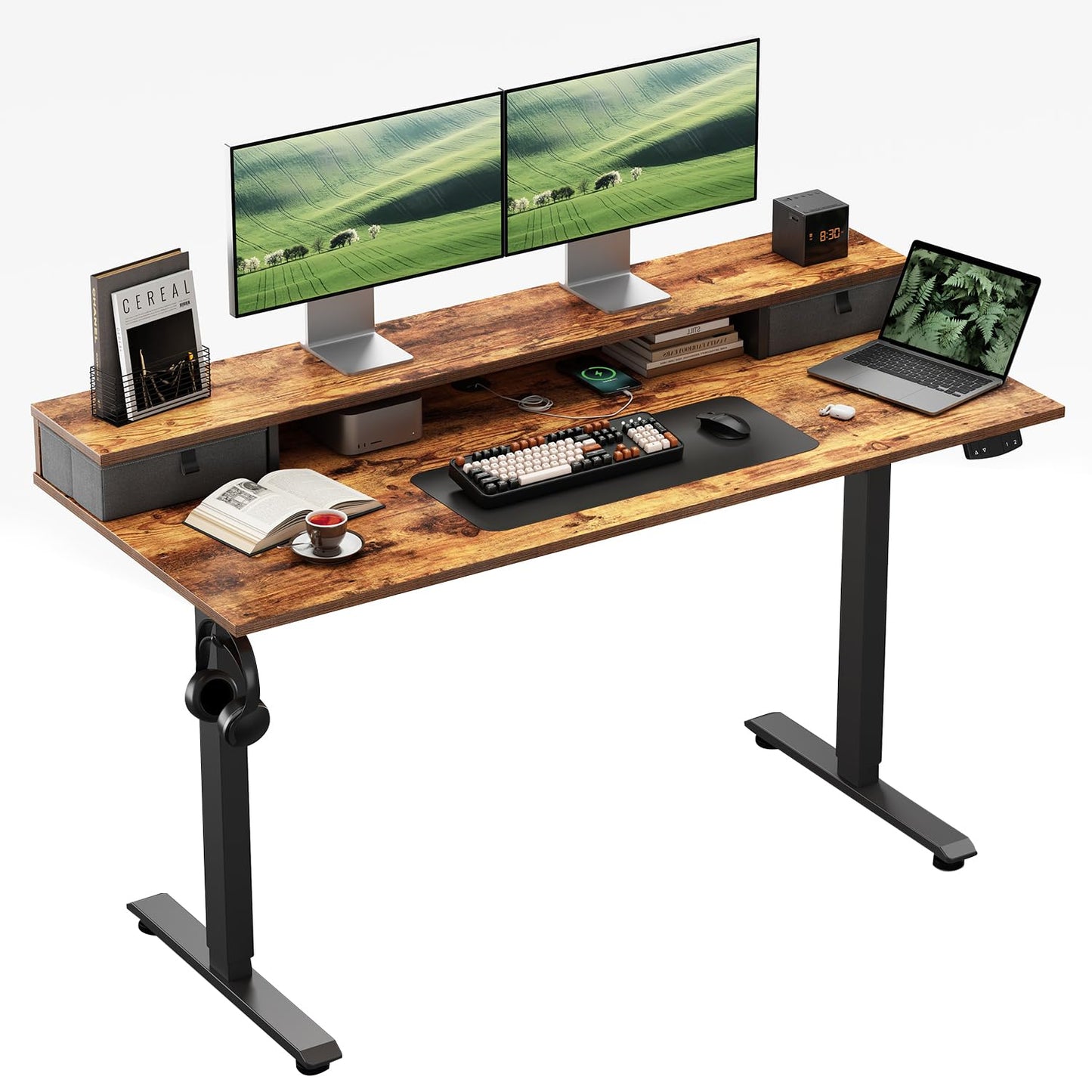 Klicelor Electric Height Adjustable Desk, with 2 Fabric Drawers, 160x60cm
