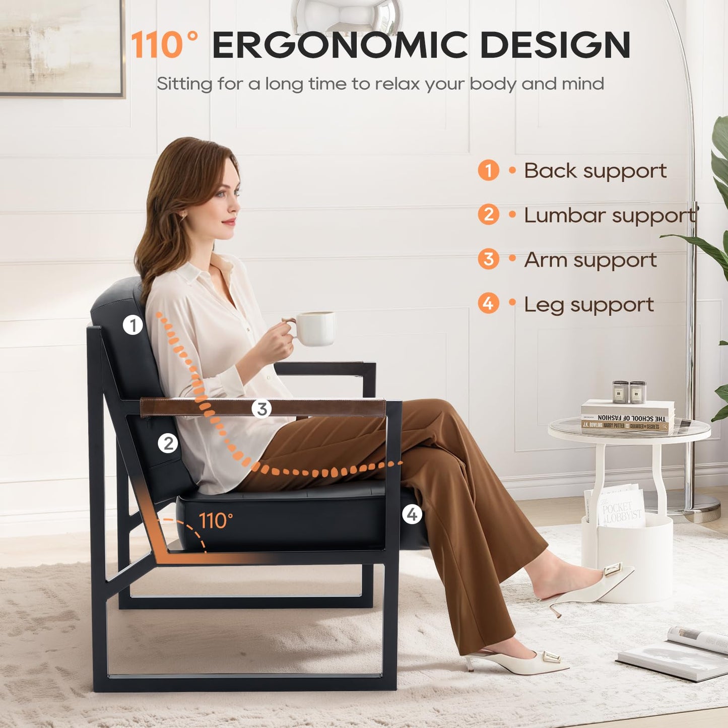 COLAMY Mid Century Modern Accent Chair Set of 1, Comfy Living Room Armchair with Metal Legs