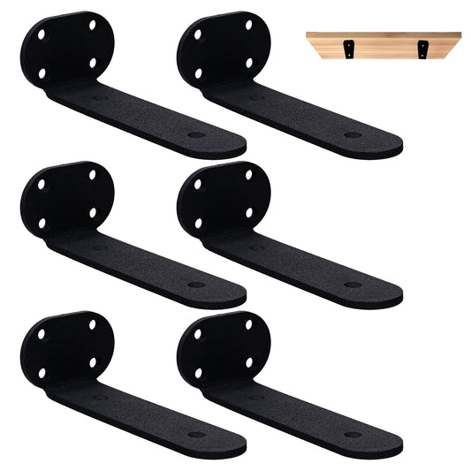 Fooaot 6 Pack Shelf Bracket 6 Inch Floating Shelf Brackets Black Wall Mounted Brackets for Shelves Heavy Duty Invisible L Shelves for Kitchen Home