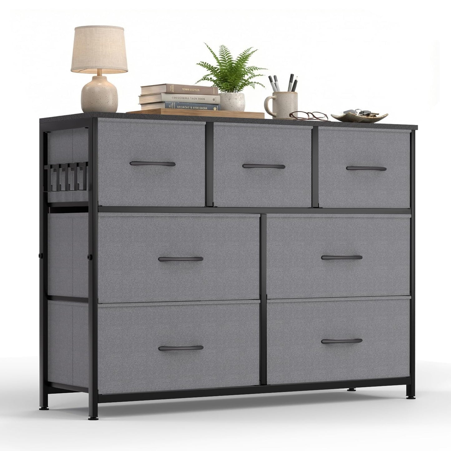 MAXLEAD Fabric Chest of Drawer with 7 Drawers, Home Storage Cabinet with Metal Frame & Wood Top, Large Capacity Dresser for Bedroom, Living Room
