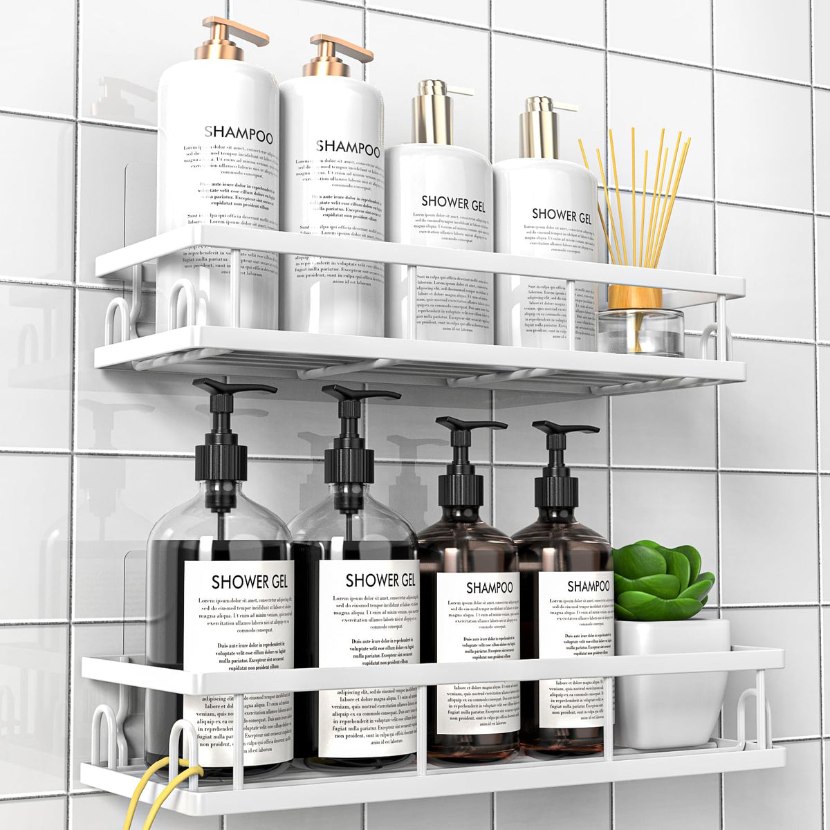 UUlioyer Shower Caddy, Shower Shelf No Drilling White-2 Pack