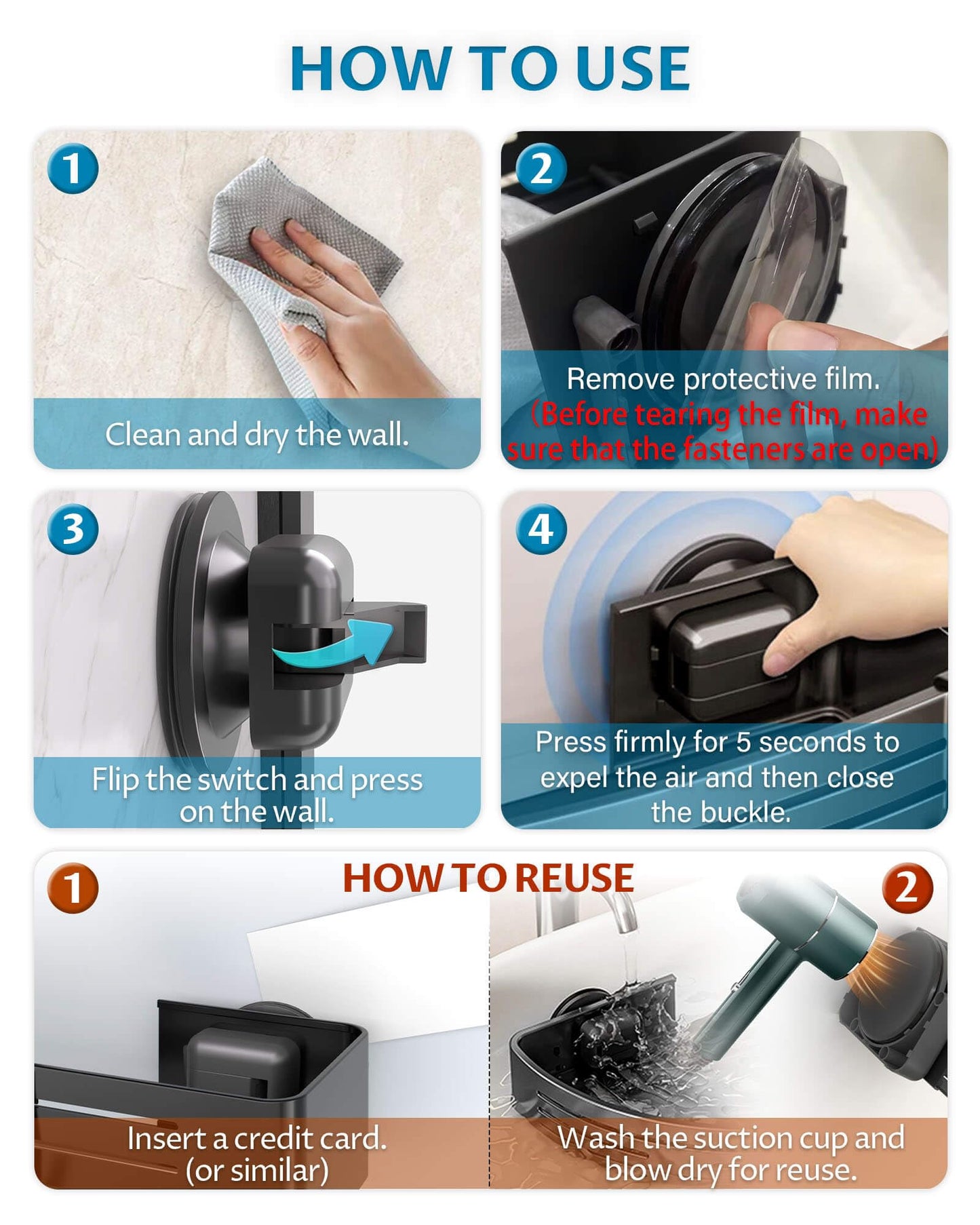 Onemake Suction Cup Shower Caddy, Shower Shelf, Bathroom Organiser, Gray