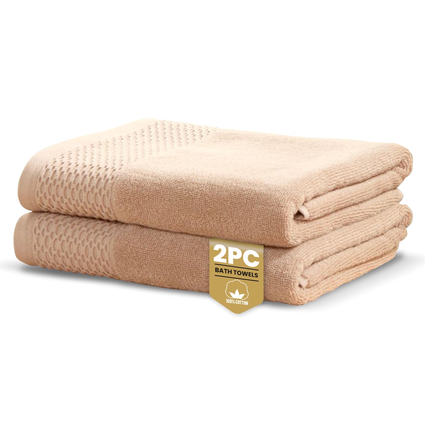 Rapport Home Eden Weave Bath Towels 2-Pack | Mink, 70x120cm | 100% Cotton 500gsm | Oeko-Tex Made in Green & BCI Certified