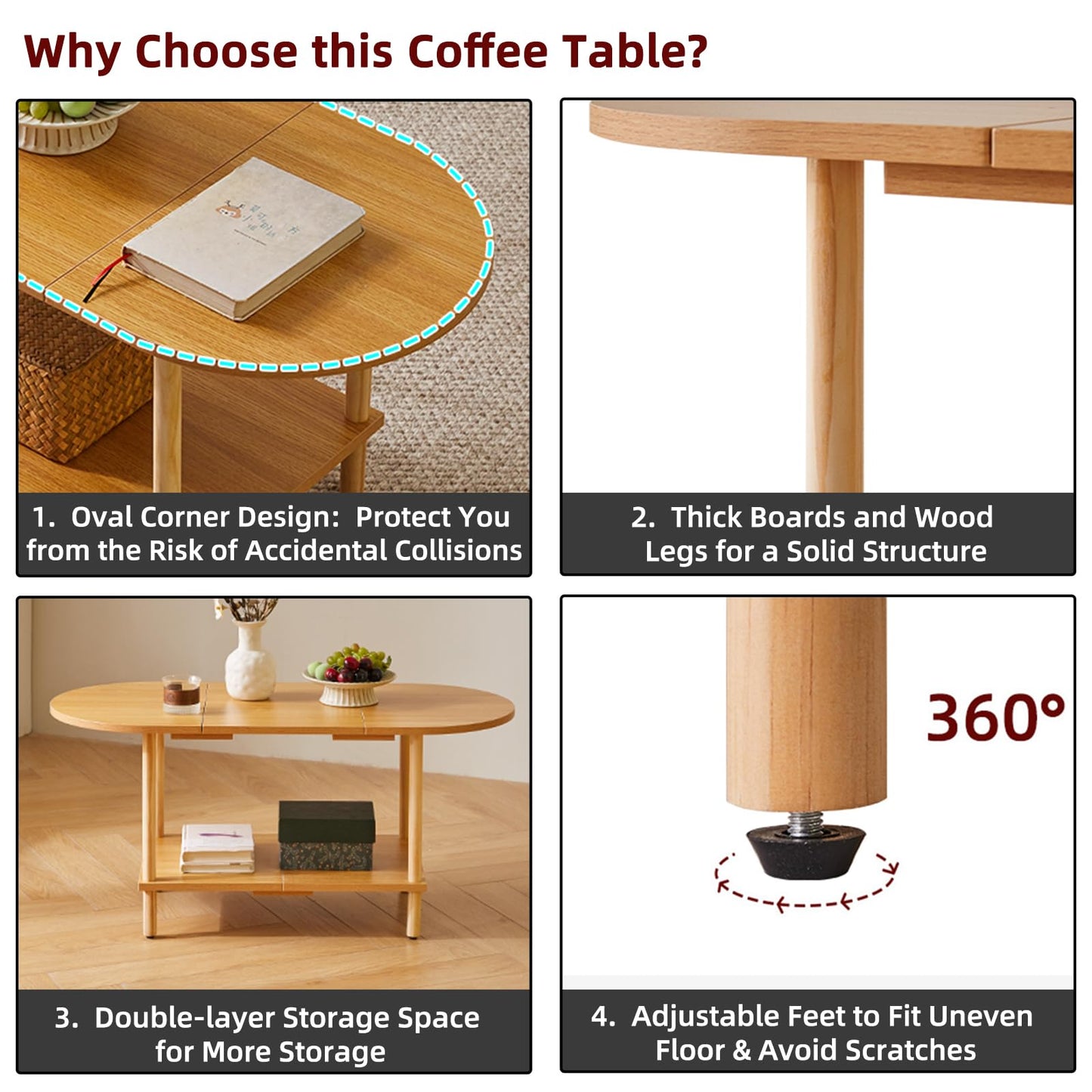 Aibiju Wooden Tea Table Splicing Design, 2 Tier Coffee Table for Living Room, 35x16x17inch TV Table Stand with Storage Shelf Natural Wood Color