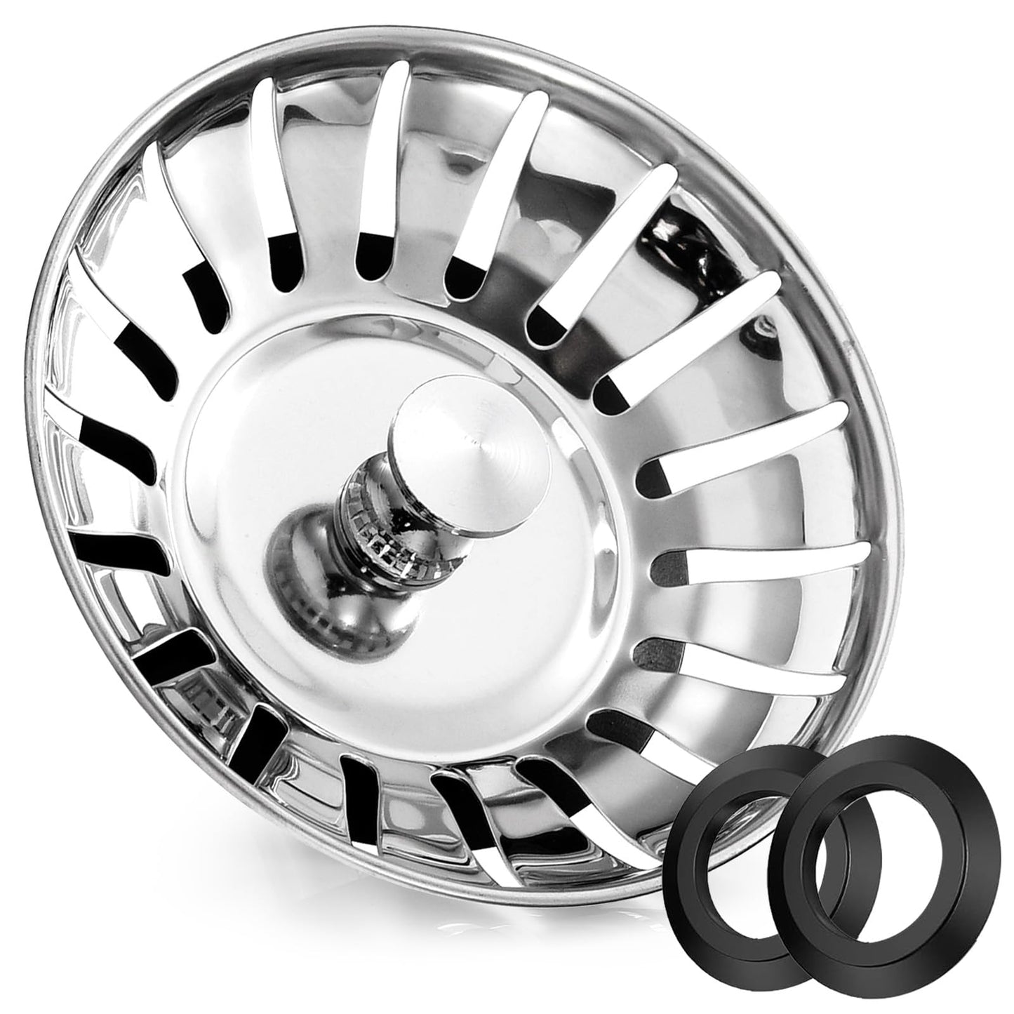 Stainless Steel Kitchen Sink Bowl Strainer and Plug, 80mm Kitchen Sink Plug for Single Double Bowl Use