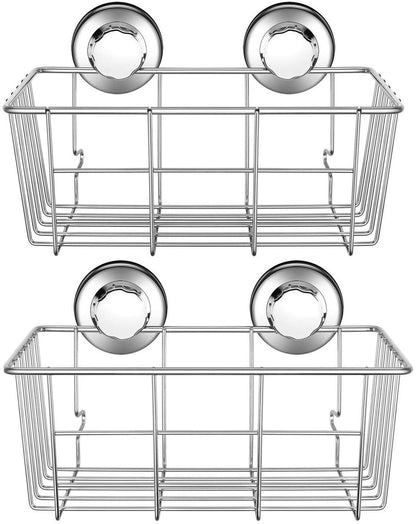 SANNO Suction Cup Shower Caddy Basket for Shampoo Combo Organizer Basket Stainless Steel Holder for Bathroom Storagepack of 2