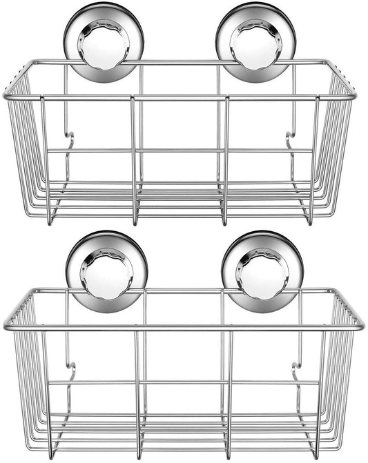 SANNO Suction Cup Shower Caddy Basket for Shampoo Combo Organizer Basket Stainless Steel Holder for Bathroom Storagepack of 2