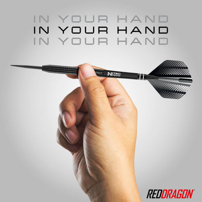 RED DRAGON Razor Edge Black 28g - Tungsten professional steel tip darts set with Dart Flights and Dart Shafts (stems)