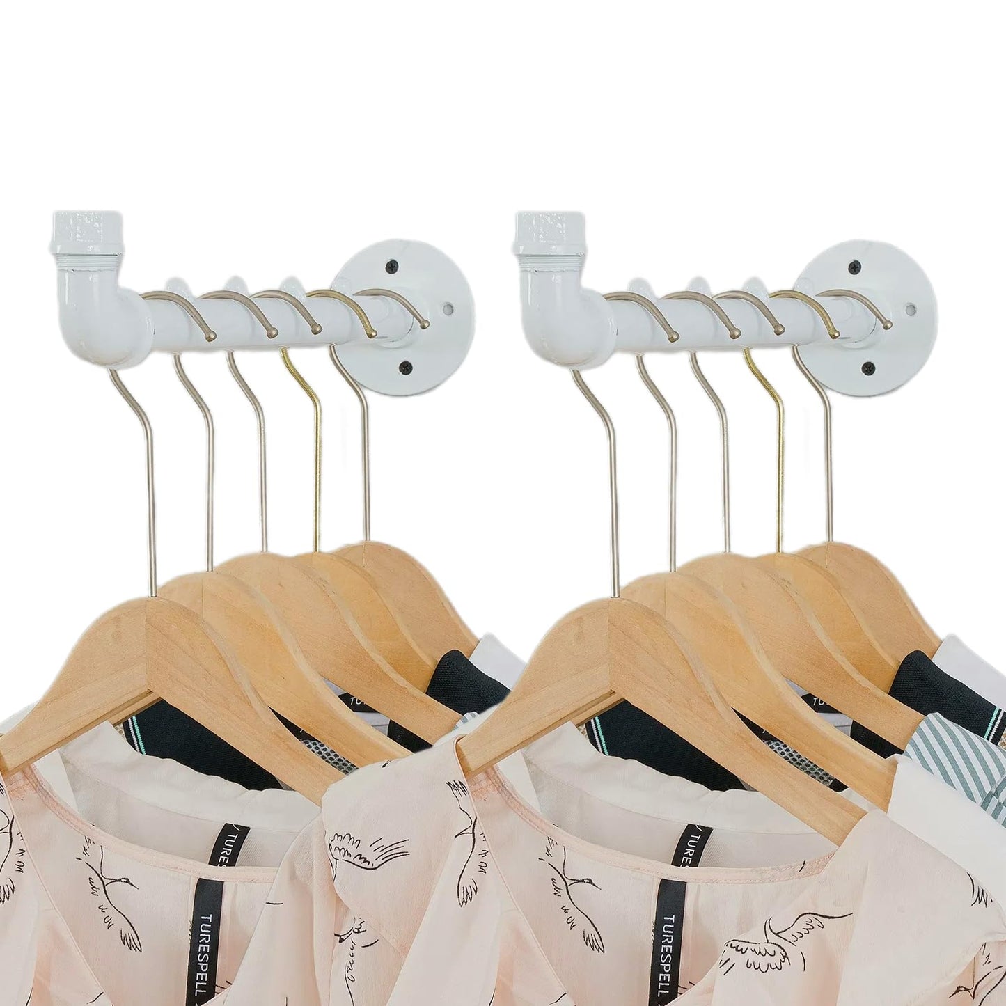 Industrial Wall Pipe Clothing Racks - Heavy Duty Metal Clothes Hanger with Hook, Wall-Mounted Garment Holder Racks,Wall Clothing Bar/Coat Hanging