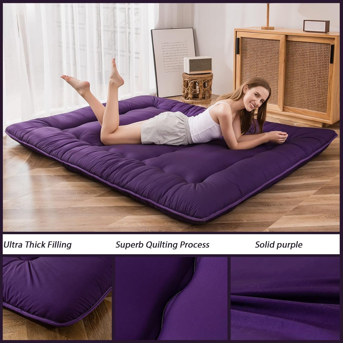 MAXYOYO Futon Mattress, Padded Japanese Floor Mattress Quilted Bed Mattress Topper