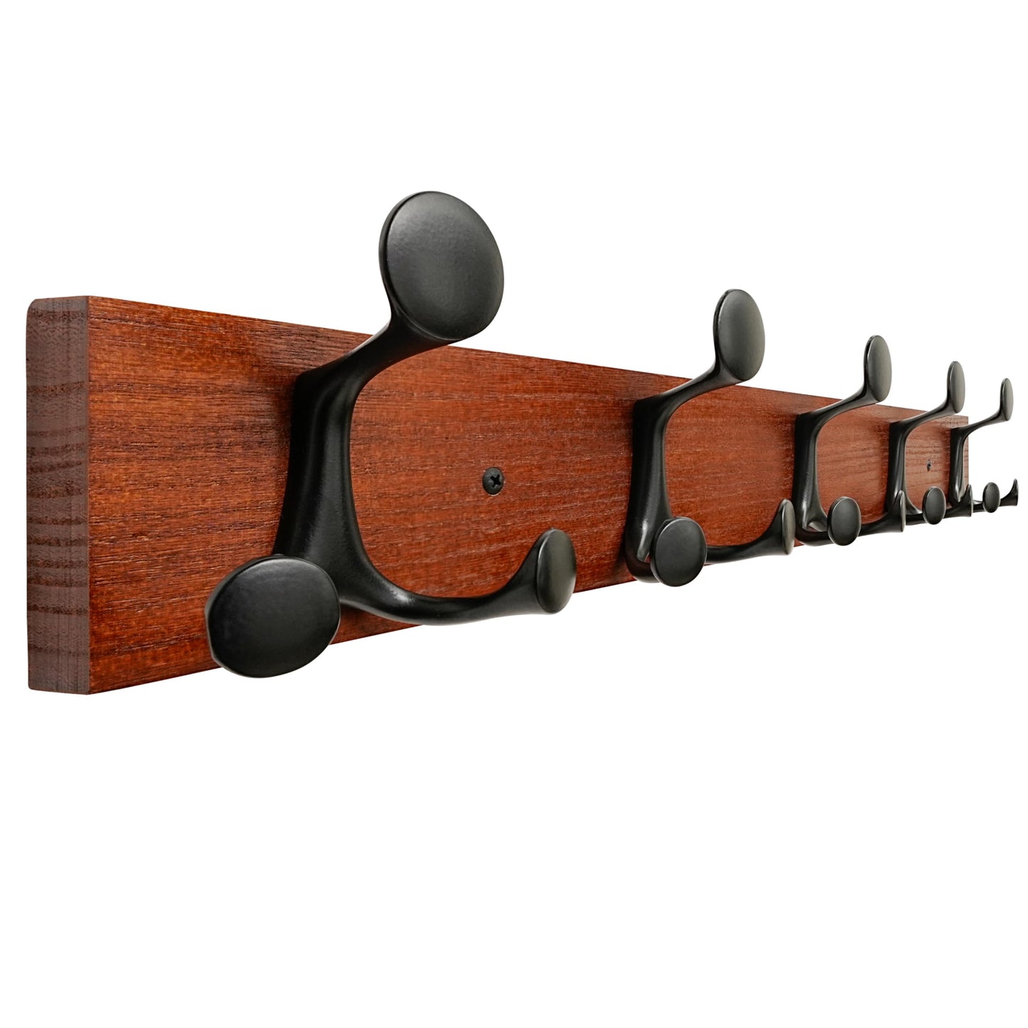 SKOLOO 61cm Cherry Wood Coat Rack Wall Mount with 5 Triple Hooks - Ideal for Family Entrances, Classrooms, and Pet Supplies Storage