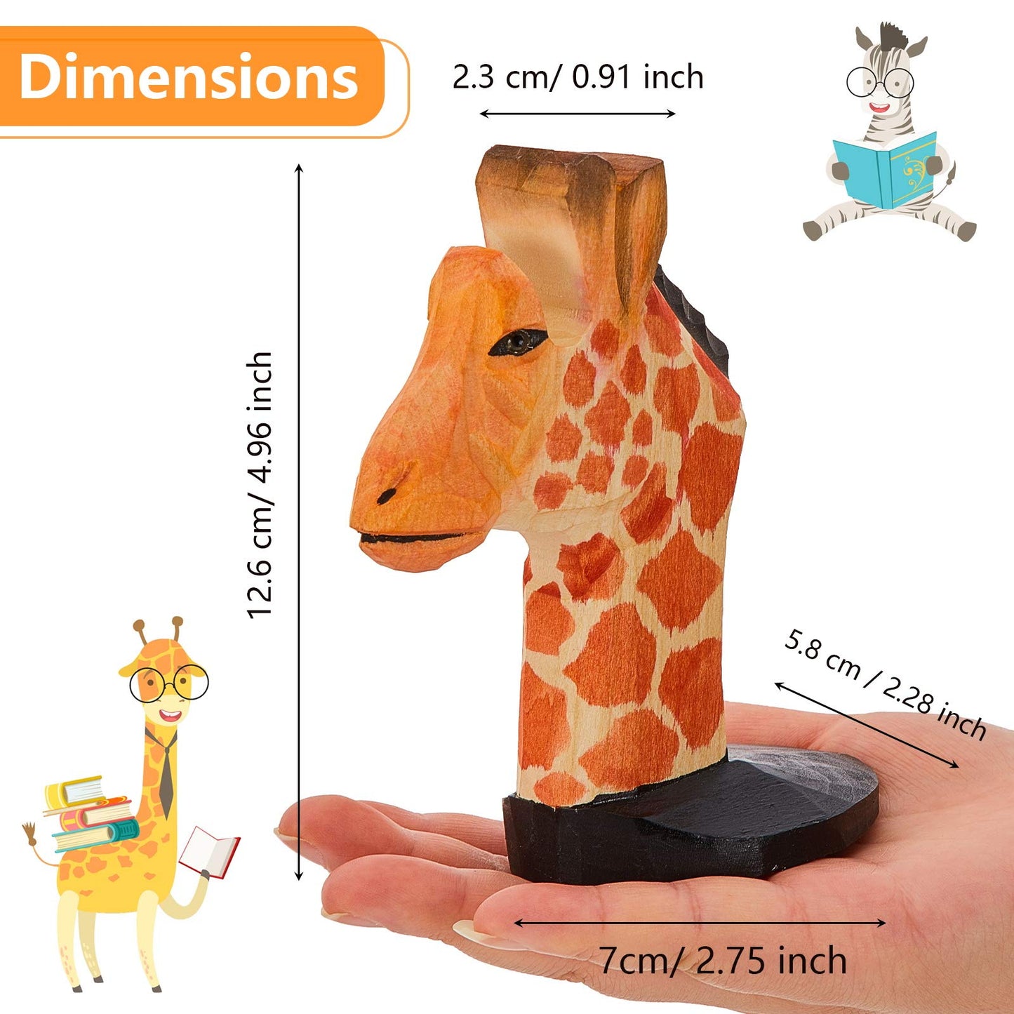 Weewooday 2 Pcs Wooden Animal Eyeglass Holder Hand Carved,Giraffe, Zebra