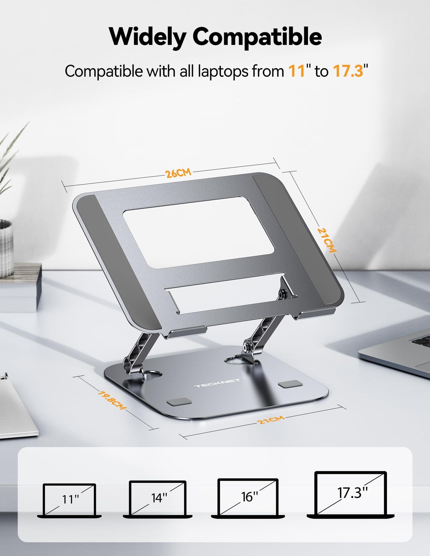 TECKNET Laptop Stand, Height Adjustable Laptop Stander, Ergonomic Foldable Portable Ventilated Laptop Holder