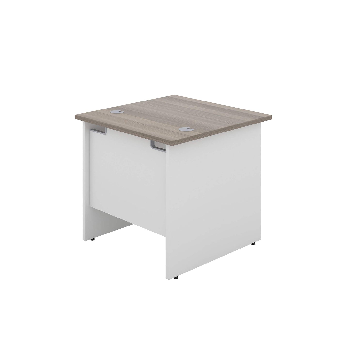 Office Hippo Heavy Duty Rectangular Office Desk, Home, Table, Integrated Cable Ports, 5 Yr Wty, MFC, White Legs, Grey Oak Top, 80cm x 80cm