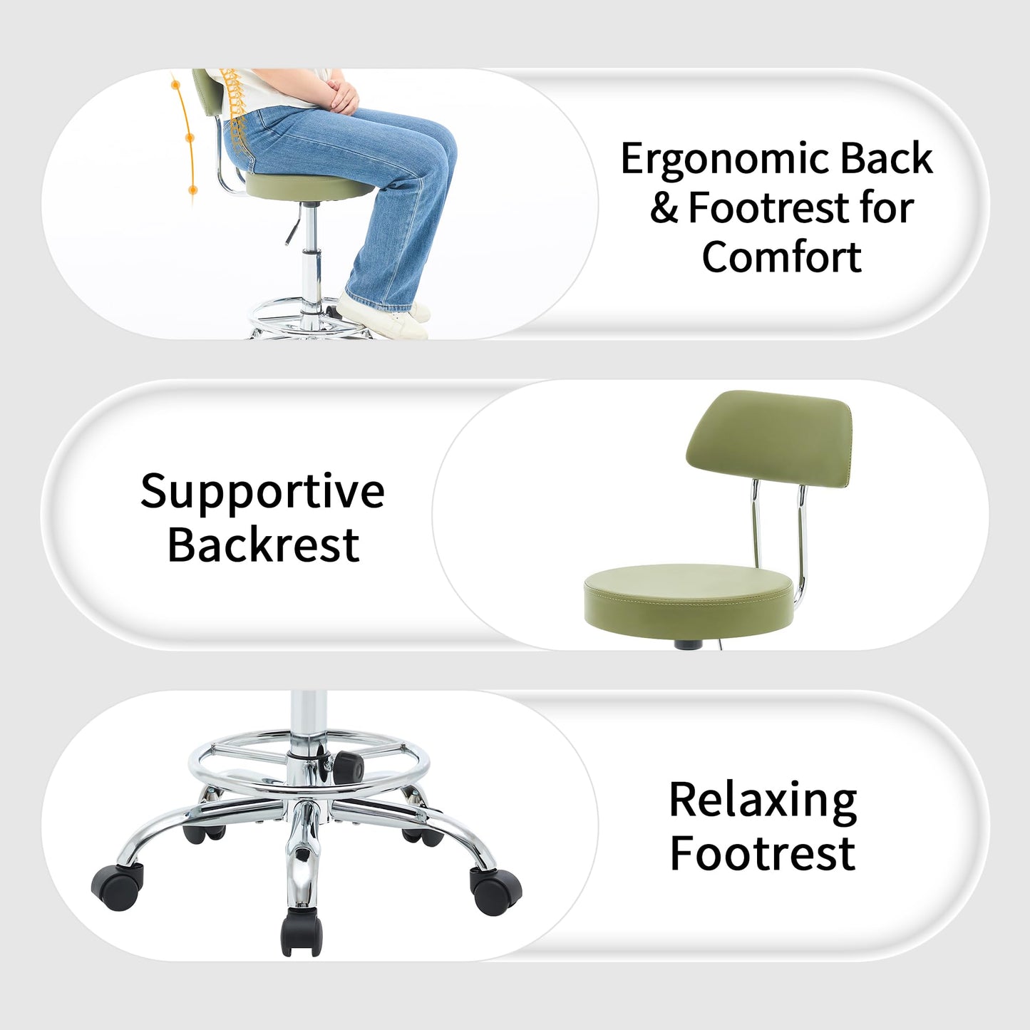 FIRAVOE Ergonomic Drafting Office Chair with Backrest, Swivel Work Stool with Adjustable Height and Footrest