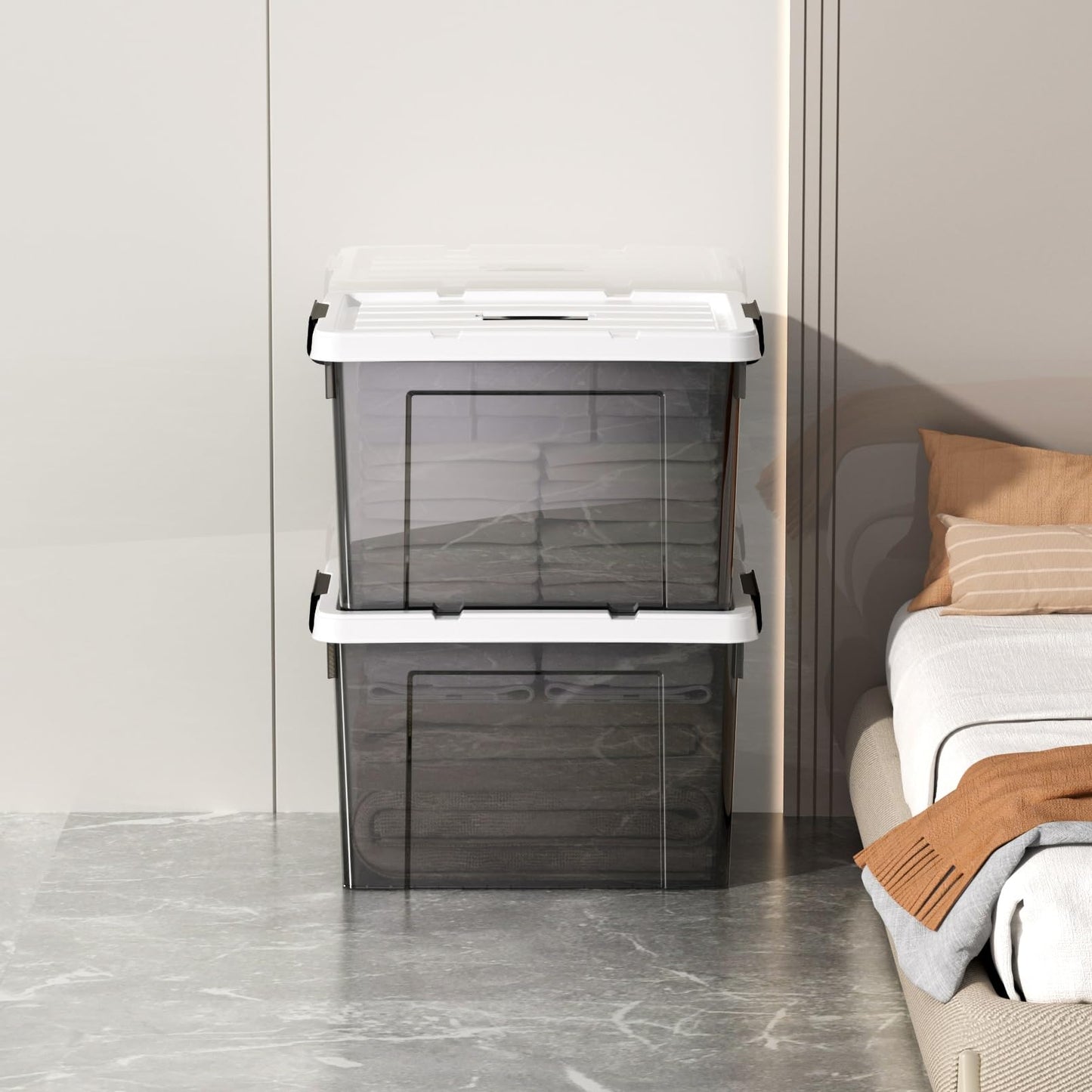 Cetomo 45L*3 Storage Boxes, Carry Plastic Storage Box with Lids, Organizing Container with Handle and Secure Latching Buckles, Stackable, Nestable