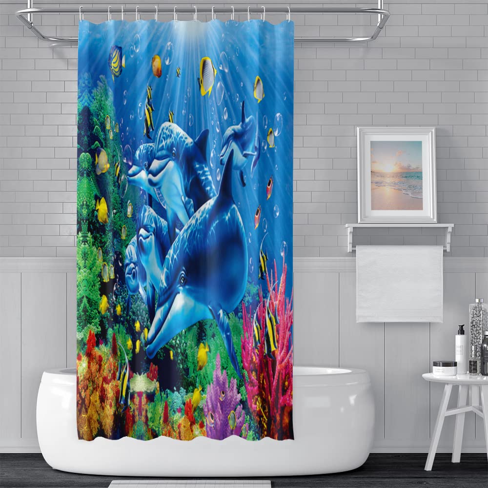 SDOTPMT 122x183cm Ocean Undersea Whale Shower Curtain Colorful Tropical Fishes Underwater World Bath Curtain Blue Ocean Bathtub Curtain for Bathroom
