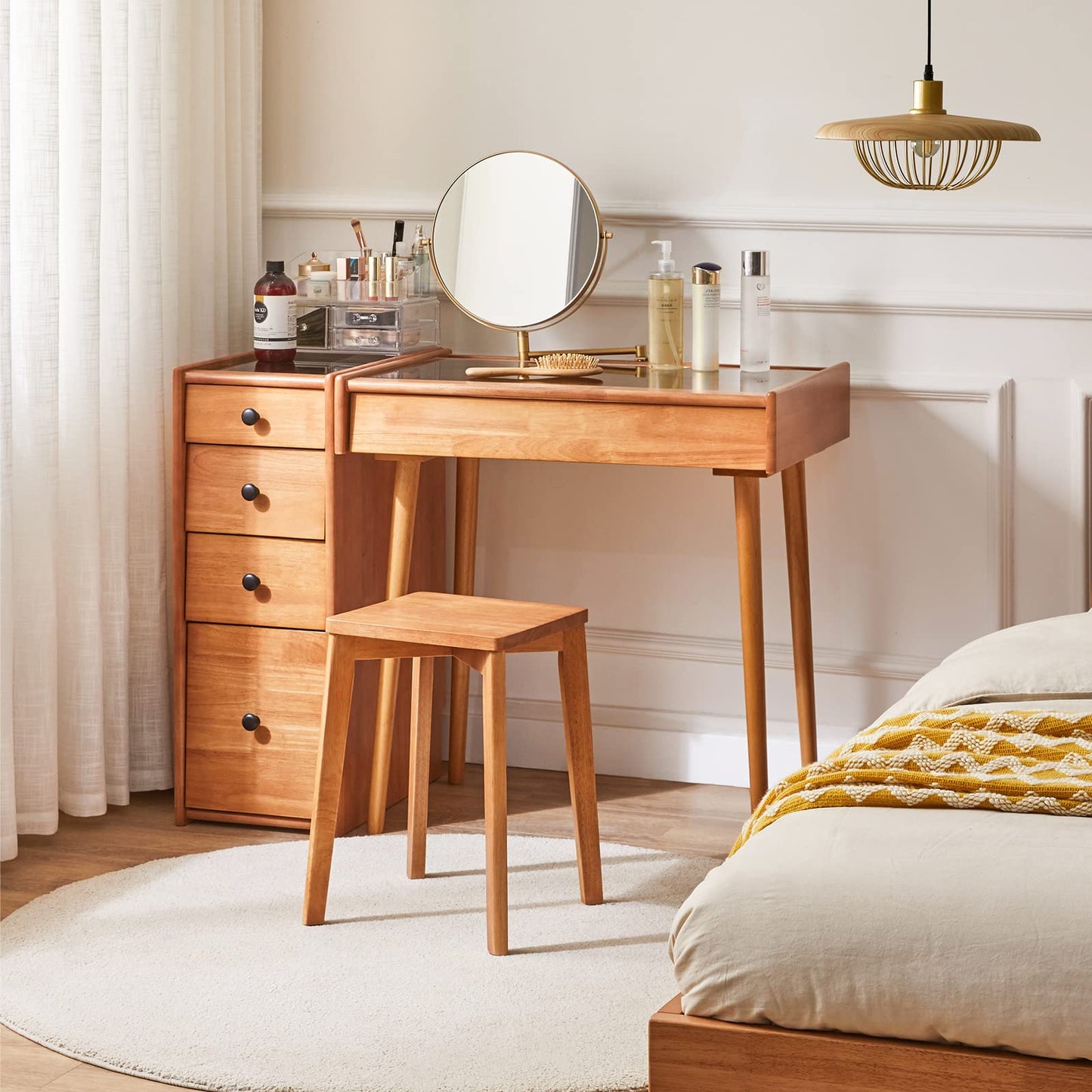 IBUYKE Square Wooden Stool, Stacking Stools, Wood Makeup Stool RF-1502