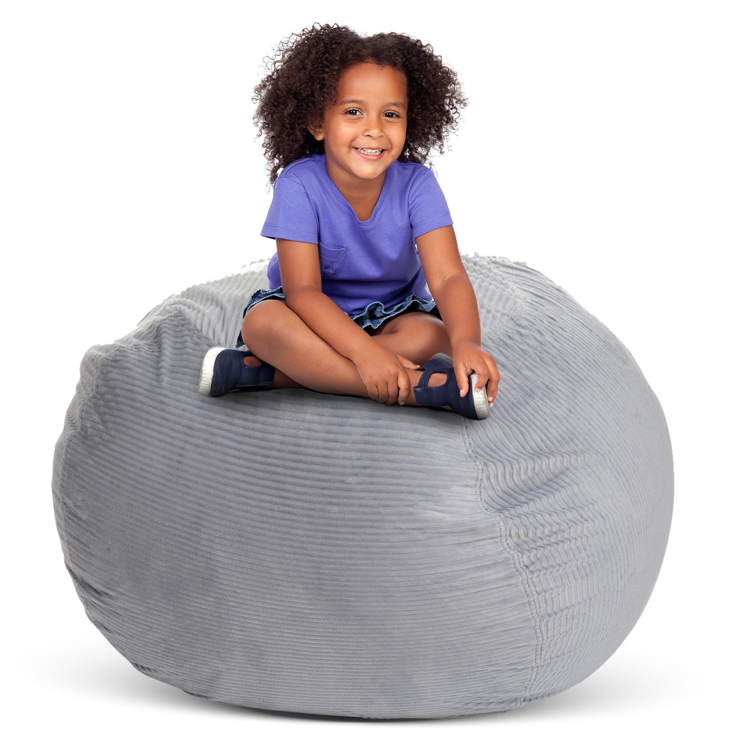Creative QT Stuff ’n Sit Extra Large 38’’ Bean Bag Storage Cover for Stuffed Animals & Toys – Light Gray Corduroy – Toddler & Kids’ Rooms Organizer