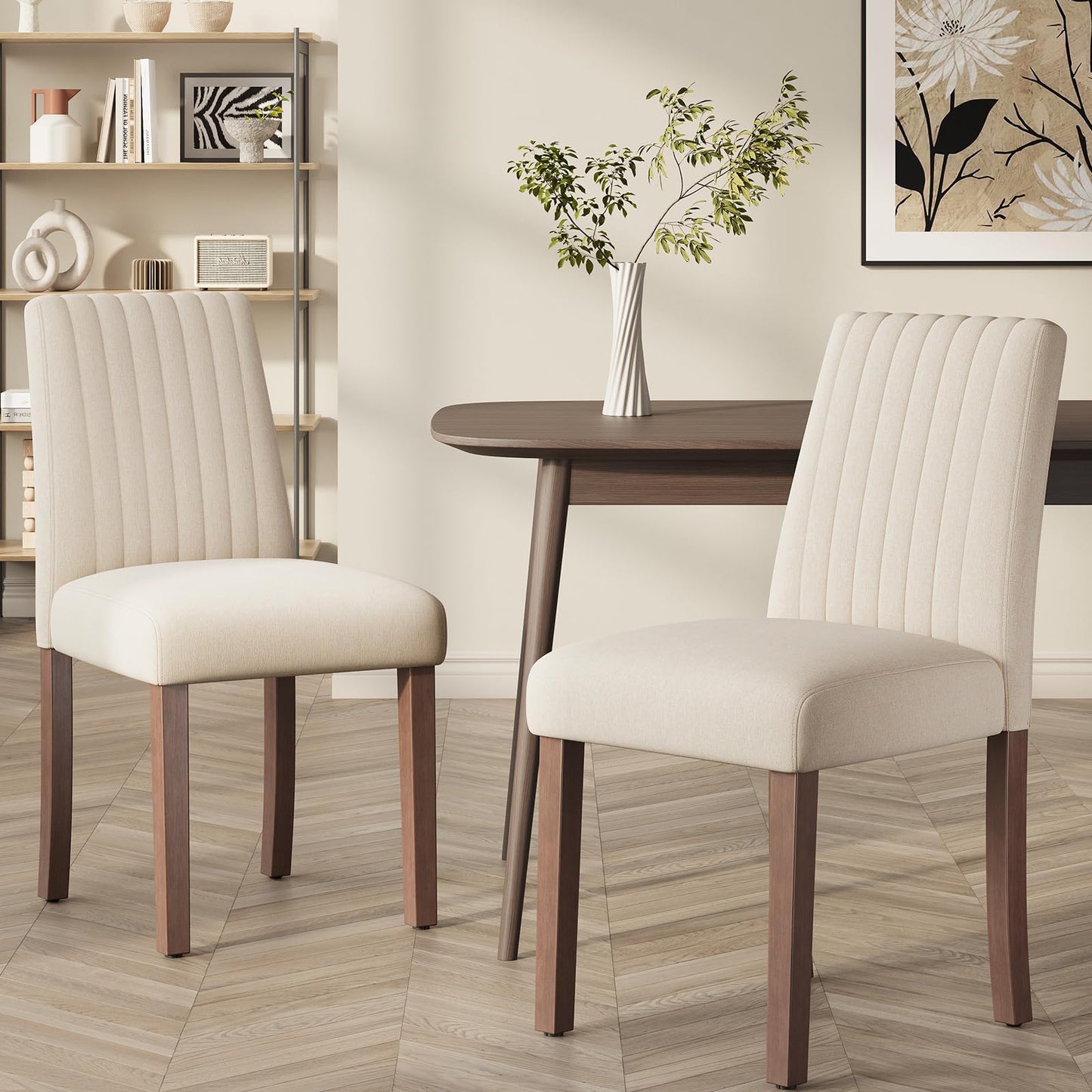 COLAMY Dining Chairs Set of 2 with Thick Seat Cushion, Fabric Chairs for Dining Room with Wood Legs and Ergonomic High Back