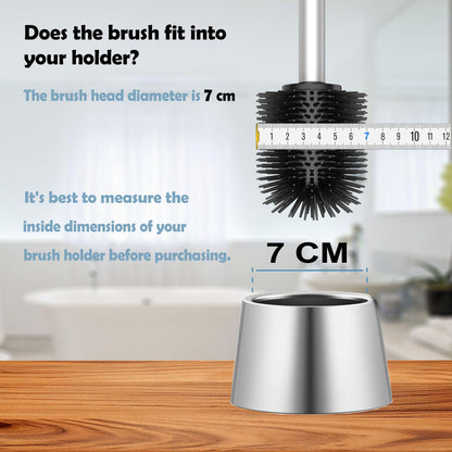 WAVEWO Silicone Toilet Brush with 2 Brush Heads, 7 cm Diameter Toilet Brush Made of 304 Stainless Steel for Bathroom Cleaning Silver