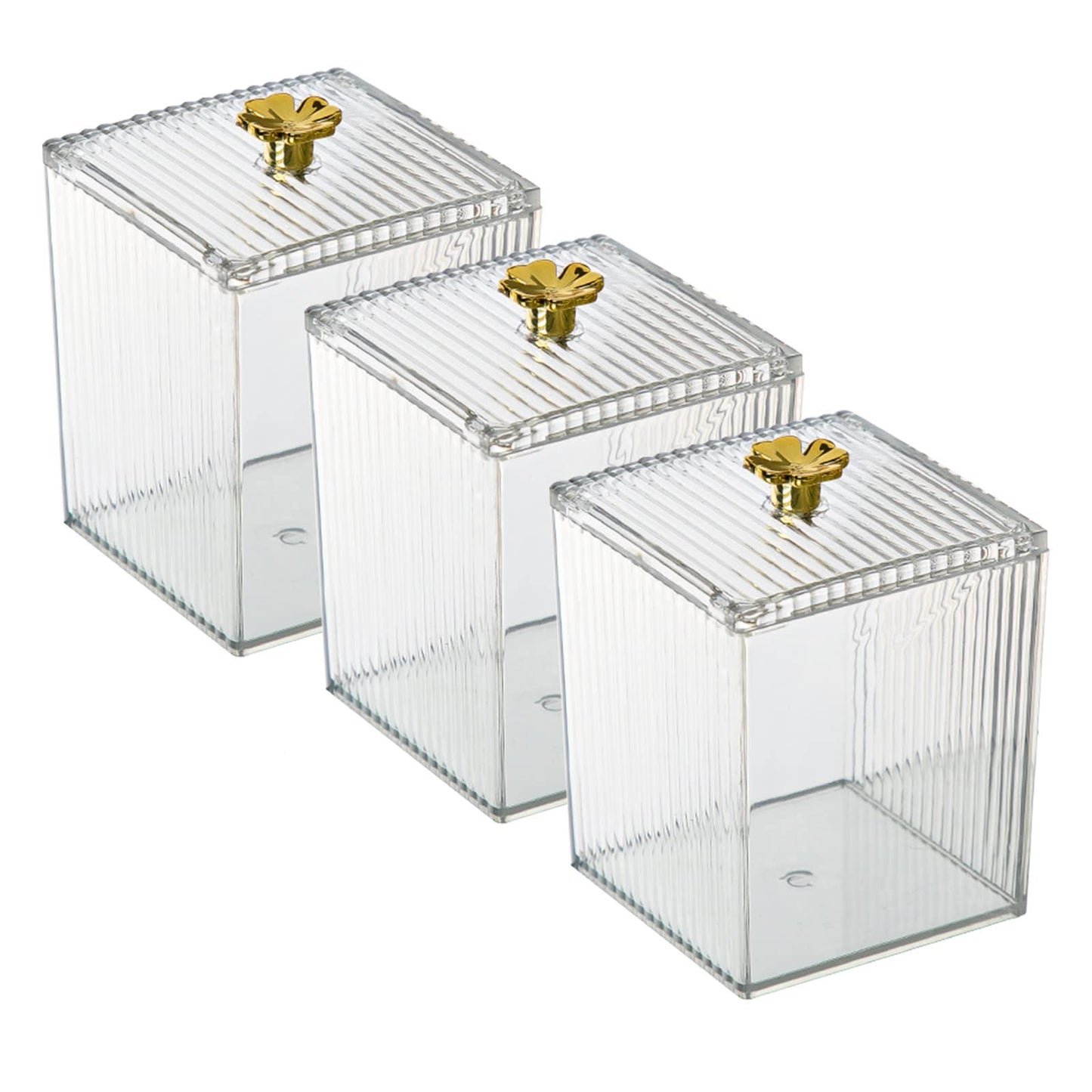 Gukasxi Acrylic Cotton Pad Holder 3pcs Clear Cotton Swab Storage Box with Lid Cotton Ball Container Bathroom Jars for Living Room Bedroom Study Room