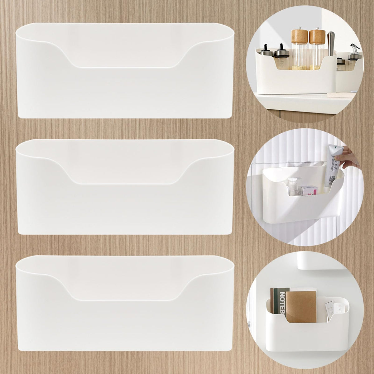 3 Kitchen Cupboard Door Storage Boxes, Self-adhesive Cabinet Door Organiser