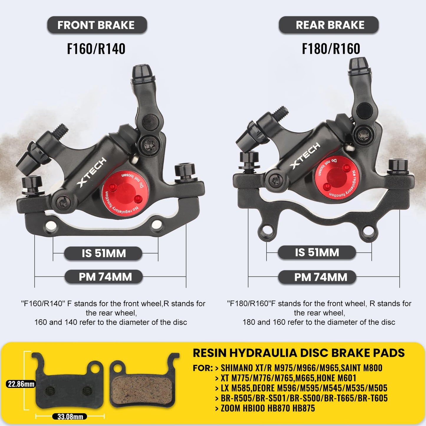 Hydraulic Disc Brake Calipers, HB-100 Line Pulling Bike Disc Brake Caliper Set Front and Rear,for MTB Bike, E-bike, Folding Bike