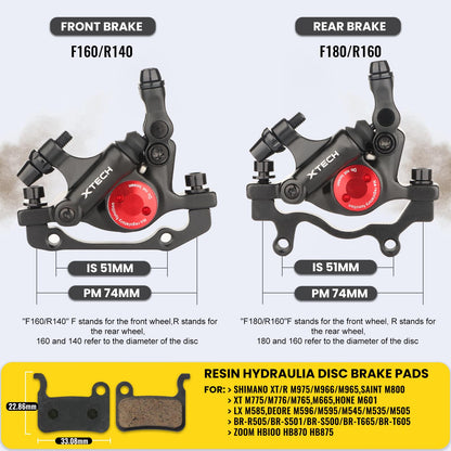 Hydraulic Disc Brake Calipers, HB-100 Line Pulling Bike Disc Brake Caliper Set Front and Rear,for MTB Bike, E-bike, Folding Bike