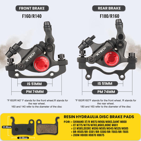 Hydraulic Disc Brake Calipers, HB-100 Line Pulling Bike Disc Brake Caliper Set Front and Rear,for MTB Bike, E-bike, Folding Bike